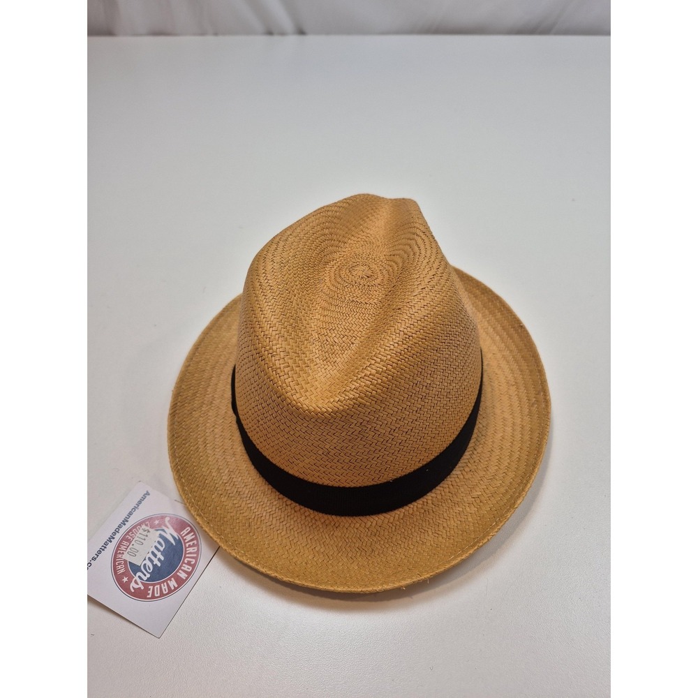 One Fresh Hat Panama Hat Mens Small Beige Straw Lined Made In USA Casual